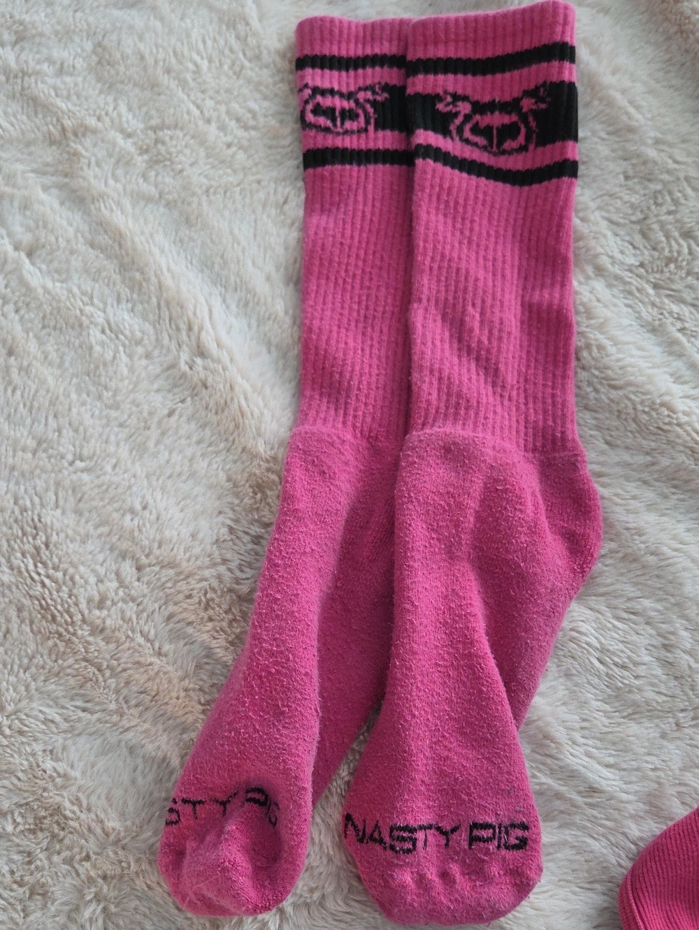 Nasty Pig Hot Pink Crew Socks with Black Logo Stripes
